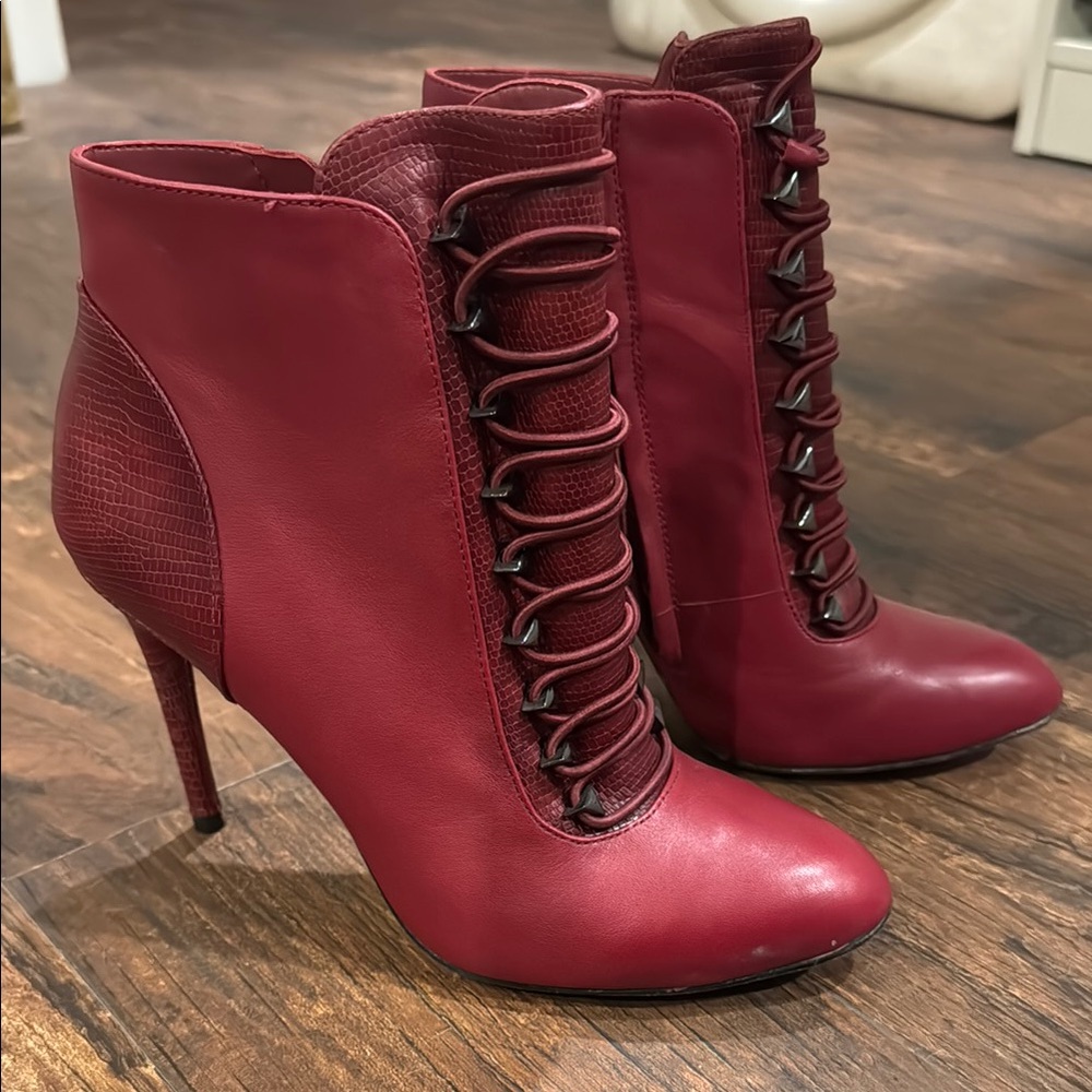 Elegant Red Lace-Up Ankle Boots